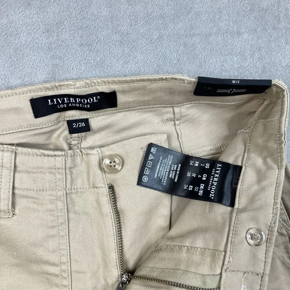 Liverpool Utility Pants Womens 2/26 Khaki Cotton Cropped Outdoors Granola Girl